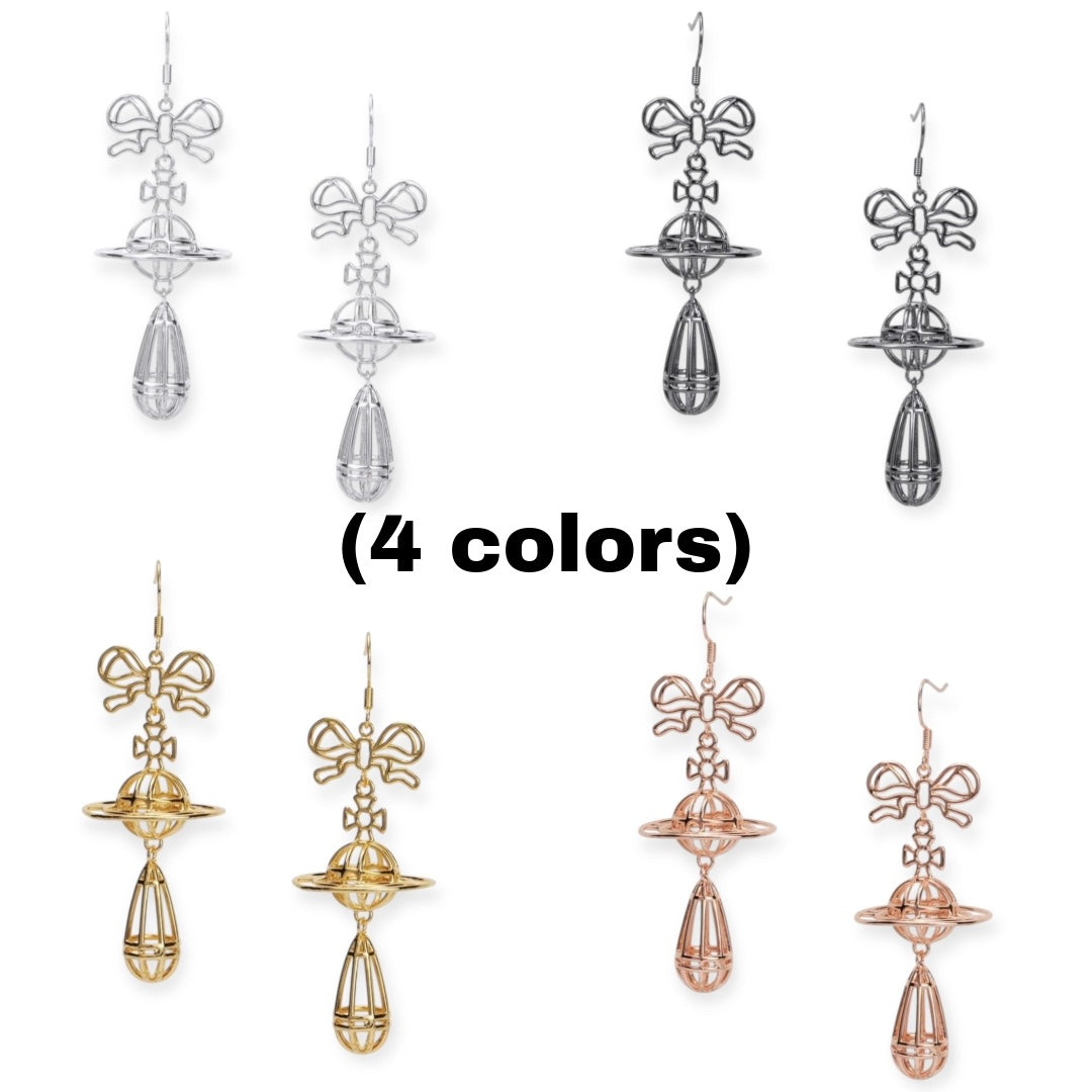 Wired Outline Orb Pendant Hanging Drop Earrings (4 Colors)