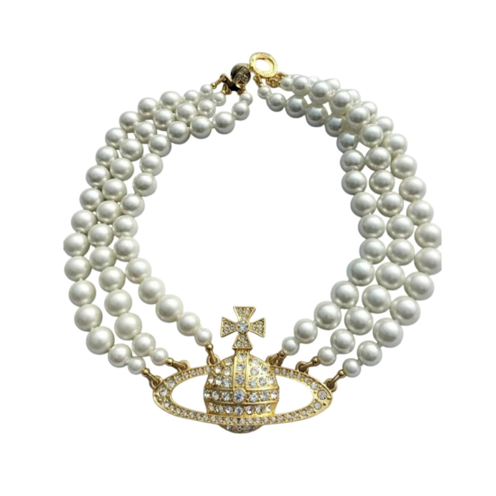 Triple Layer Beaded Orb Pendant Necklace Gold & Silver