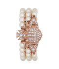 Beaded Pearl Strand Triple Layer Gem Orb Rose Gold Watch