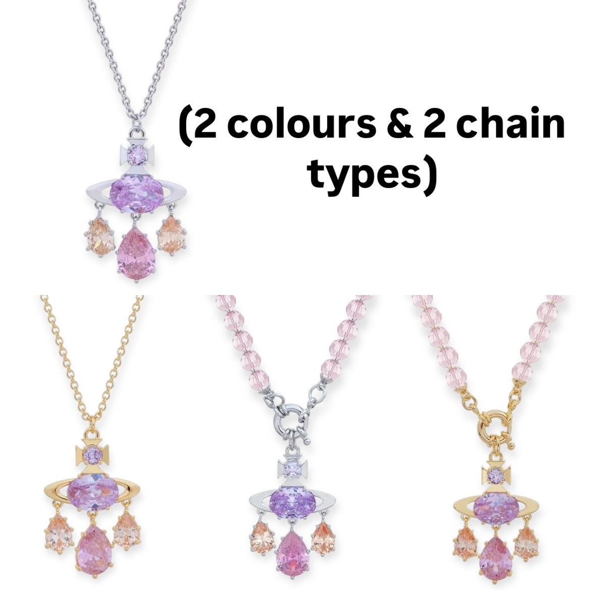 Multi Tear Drop Gem Colorful Orb Pendant Necklace (2 Colors & 2 Chain Types)