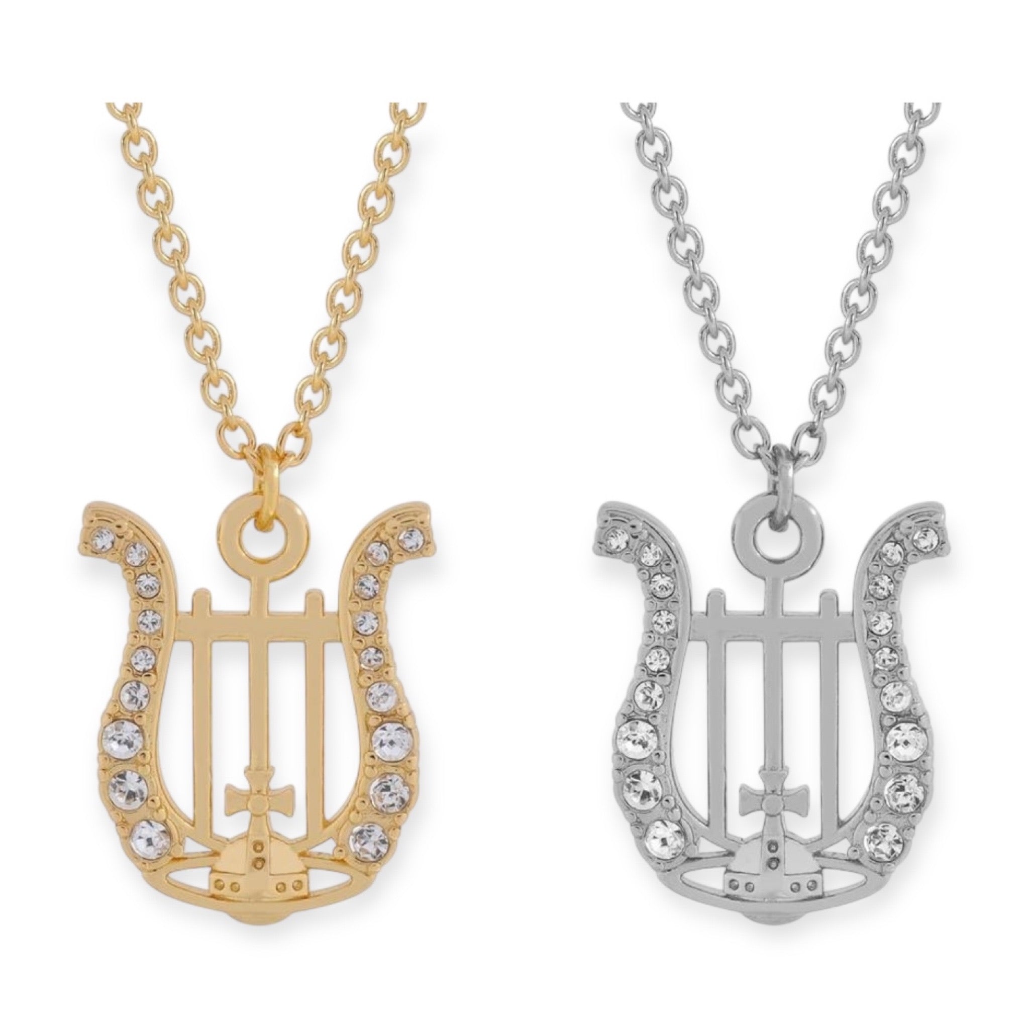 Gem Studded Horseshoe Orb Pendant Gem Necklace Gold & Silver (2 Colors)
