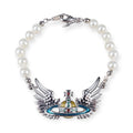 Angel Wings Design Abstract Orb Pendant Beaded Pearl Bracelet
