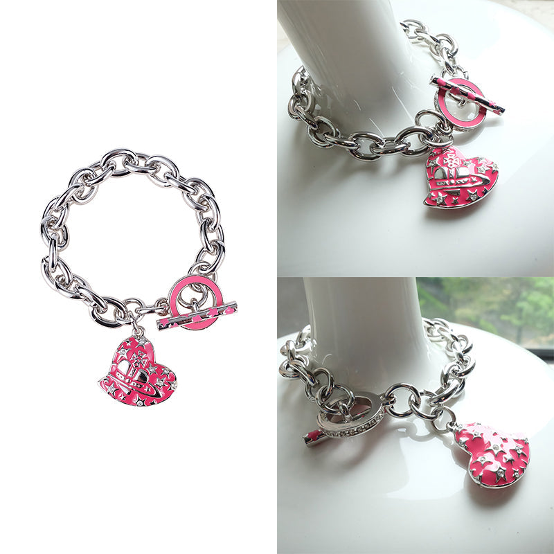Heart Shape Asymmetrical Hanging Star Gem Studded Hanging Pendant Bracelet (3 Colors)
