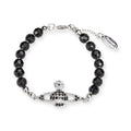 Black Beaded Crystal Pearl Silver Orb Pendant Bracelet