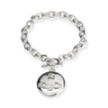 Circle Plate White Opal Orb Pendant Silver Bracelet