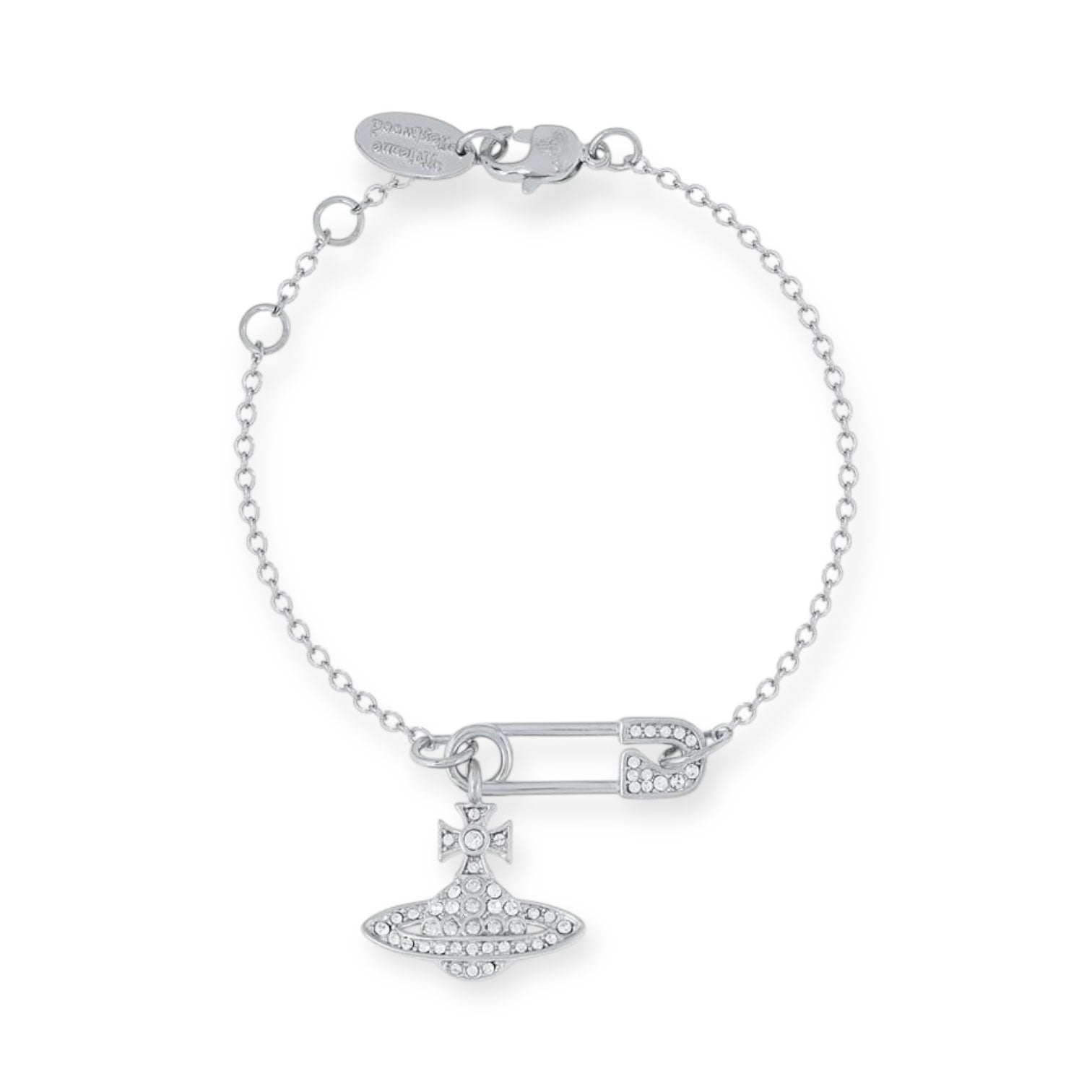 Safety Pin Asymmetrical Gem Studded Orb Pendant Bracelet (4 Colors)