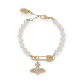 Beaded Pearl Asymmetrical Safety Pin Gem Studded Orb Pendant Gold & Silver Bracelet (2 Colors)