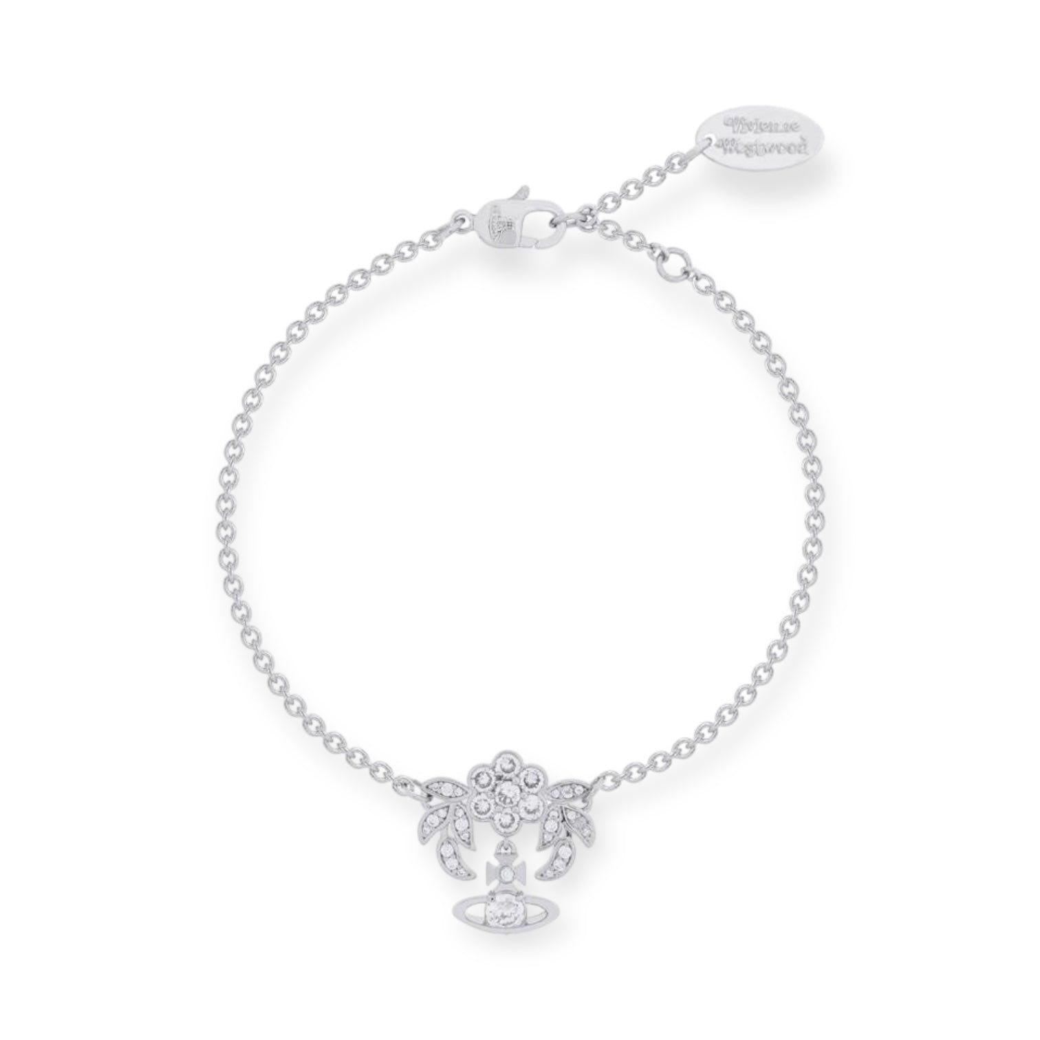 Flower Studded Leaves Mini Gem Orb Hanging Pendant Bracelet (4 Colors)
