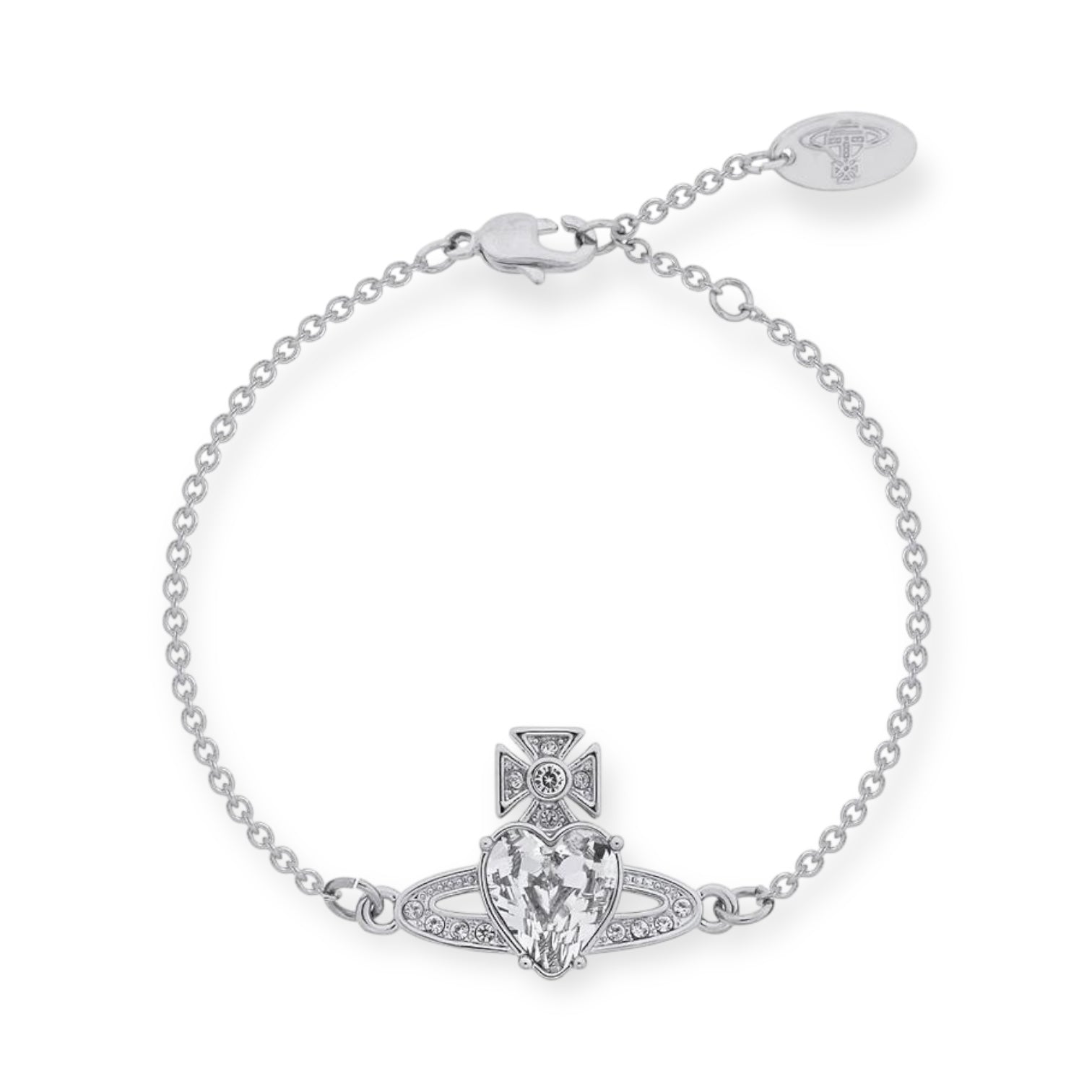 Princess Heart Shaped Gemstone Studded Orb 2D Pendant Bracelet (5 Colors)