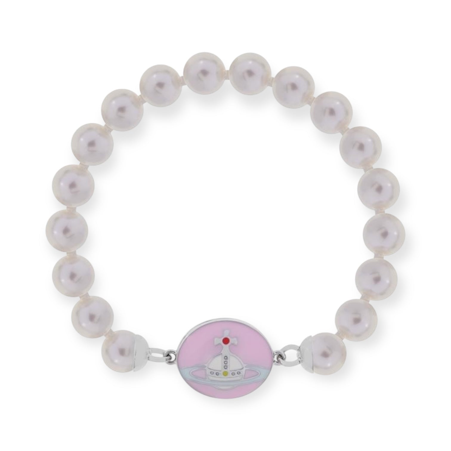 Beaded Pearl Chain Orb Engraved Pendant Magnetic Clasp Bracelet (4 Colors)