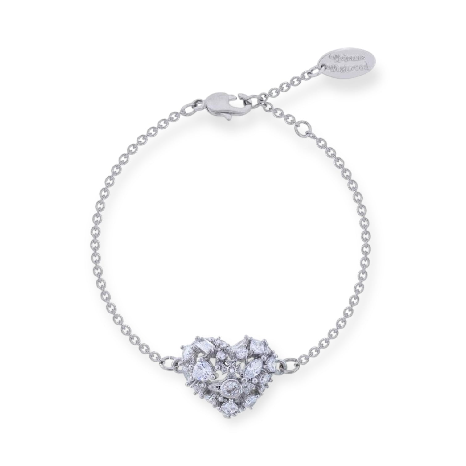 Rhinestone Abstract Heart Design Orb Silver Pendant Bracelet