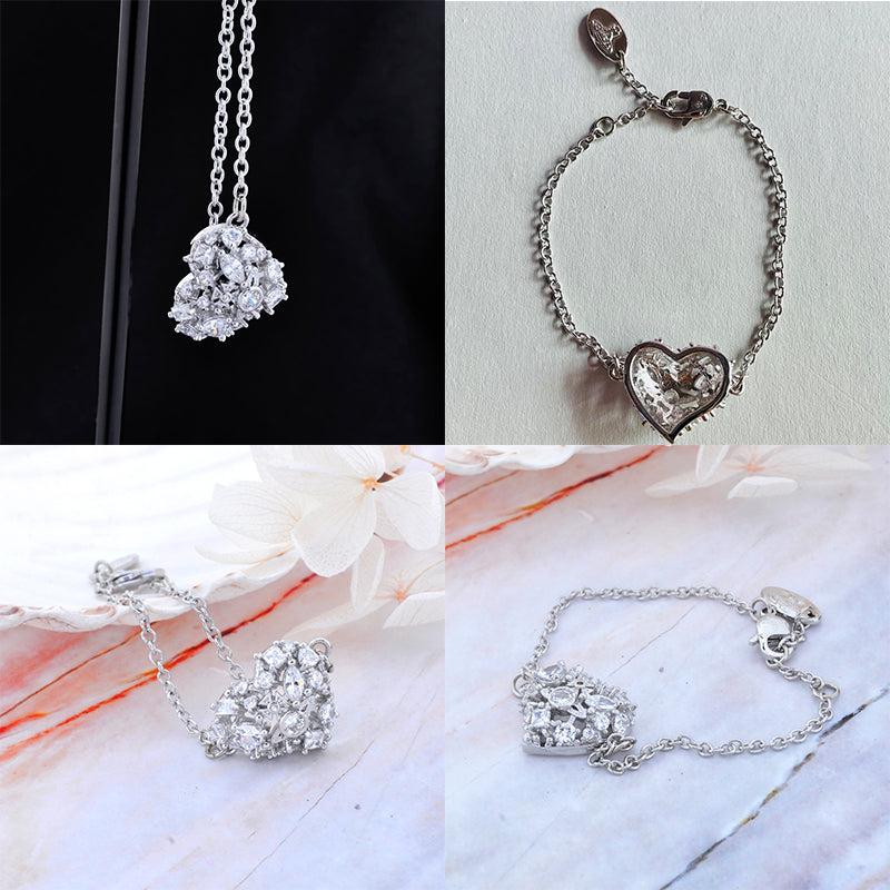 Rhinestone Abstract Heart Design Orb Silver Pendant Bracelet