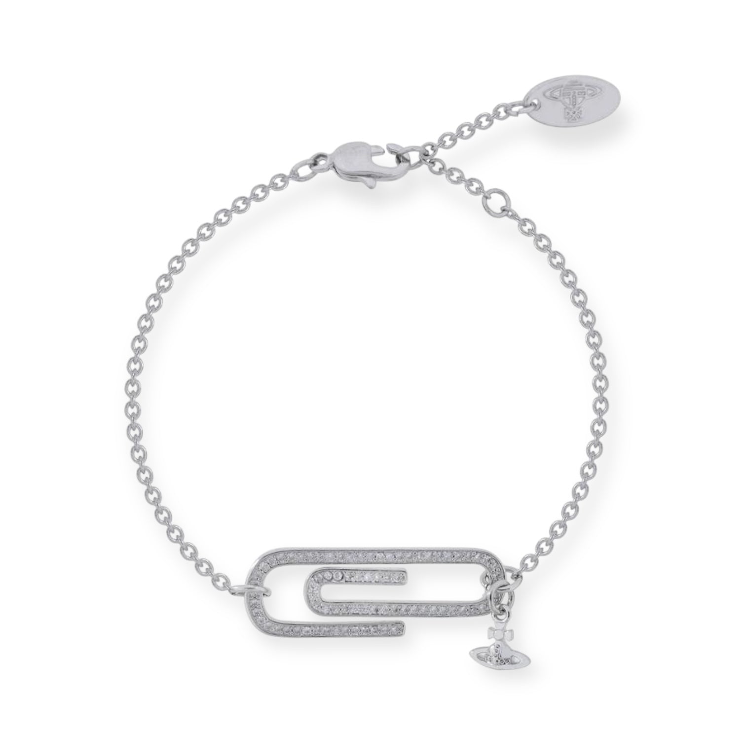 Gem Studded Paperclip Mini Hanging Orb Pendant Gold & Silver Bracelet (2 Colors)