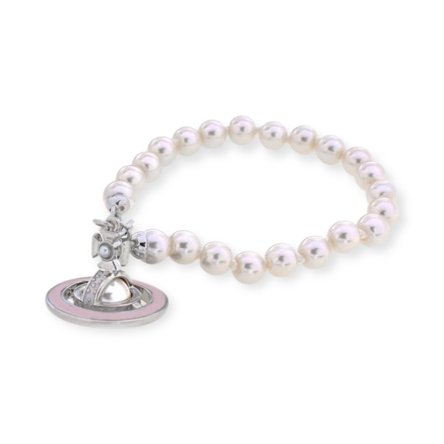 Mini Pearl Orb Hanging Pendant Colored Striped Rim Design Pendant Bracelet (6 Colors)