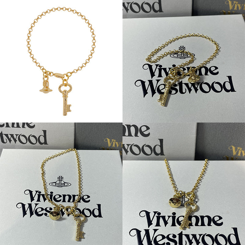 Key Pendant Orb Charm Hanging Gold & Silver Bracelet (2 Colors)