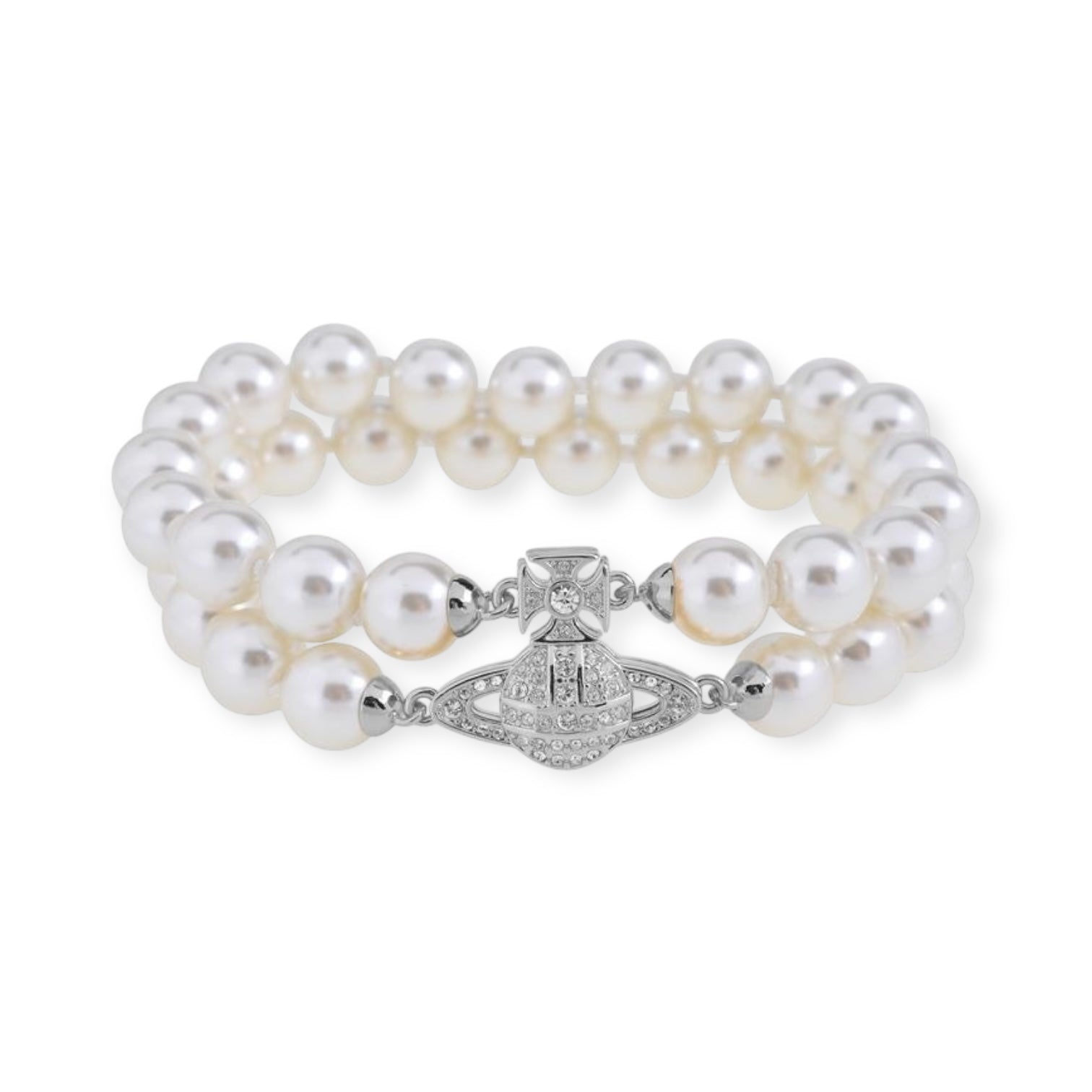 Double Layer Beaded Pearl Studded Orb Pendant Magnetic Clasp Gold & Silver Bracelet (2 Colors)