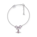 Gem Studded Bow Ribbon Mini Orb Pendant Pink & Purple Bracelet (2 Colors)