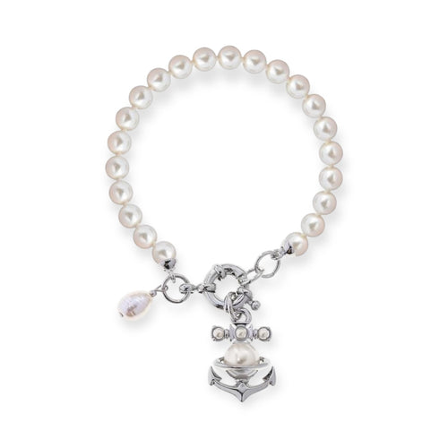Anchor Pearl Pendant Gold & Silver Bracelet (2 Colors)