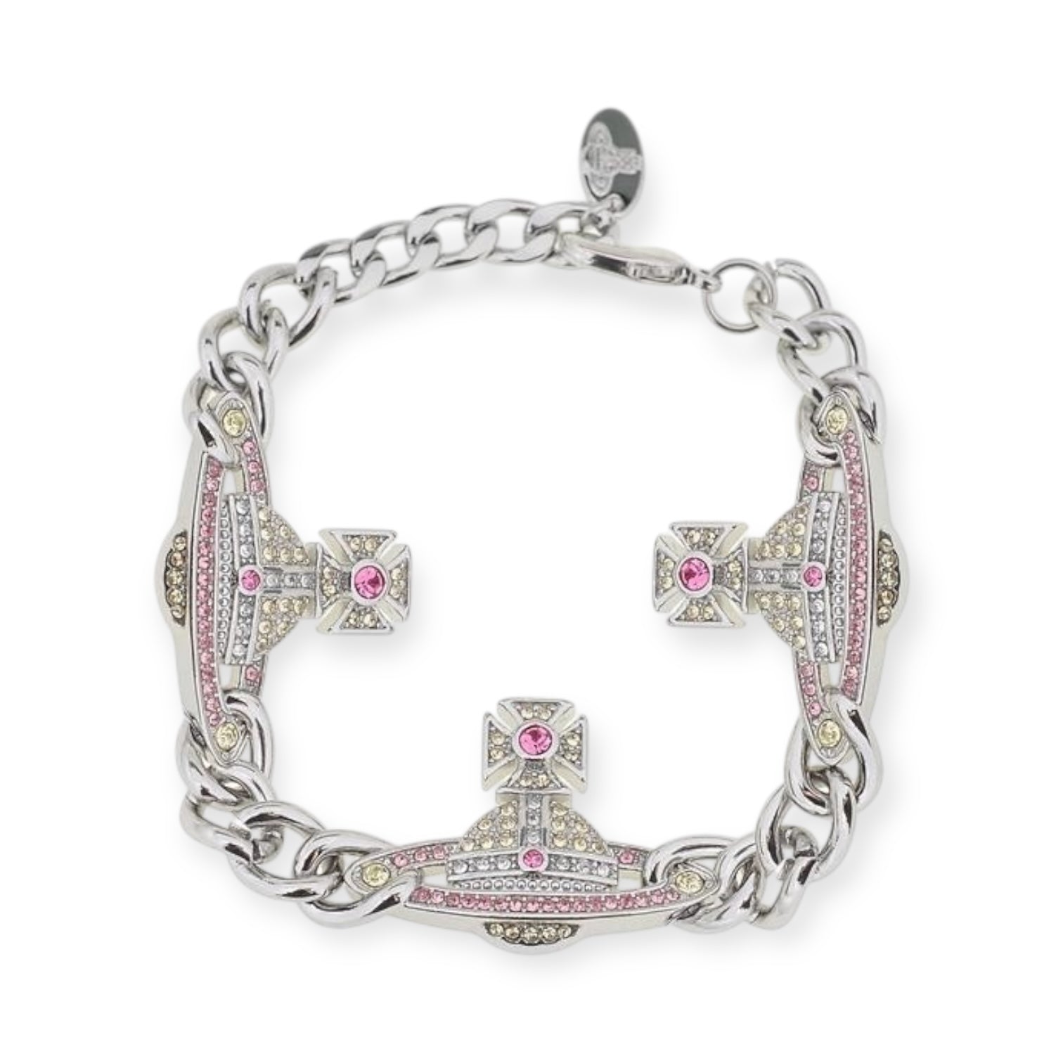 Multi Orb Pendant Chain Link Silver & Pink Bracelet