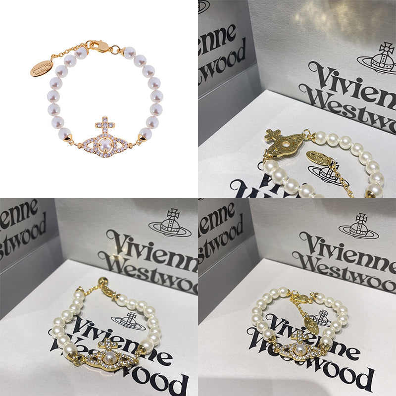 Beaded Pearl Gem Studded Pendant Orb Bracelet (3 Colors)