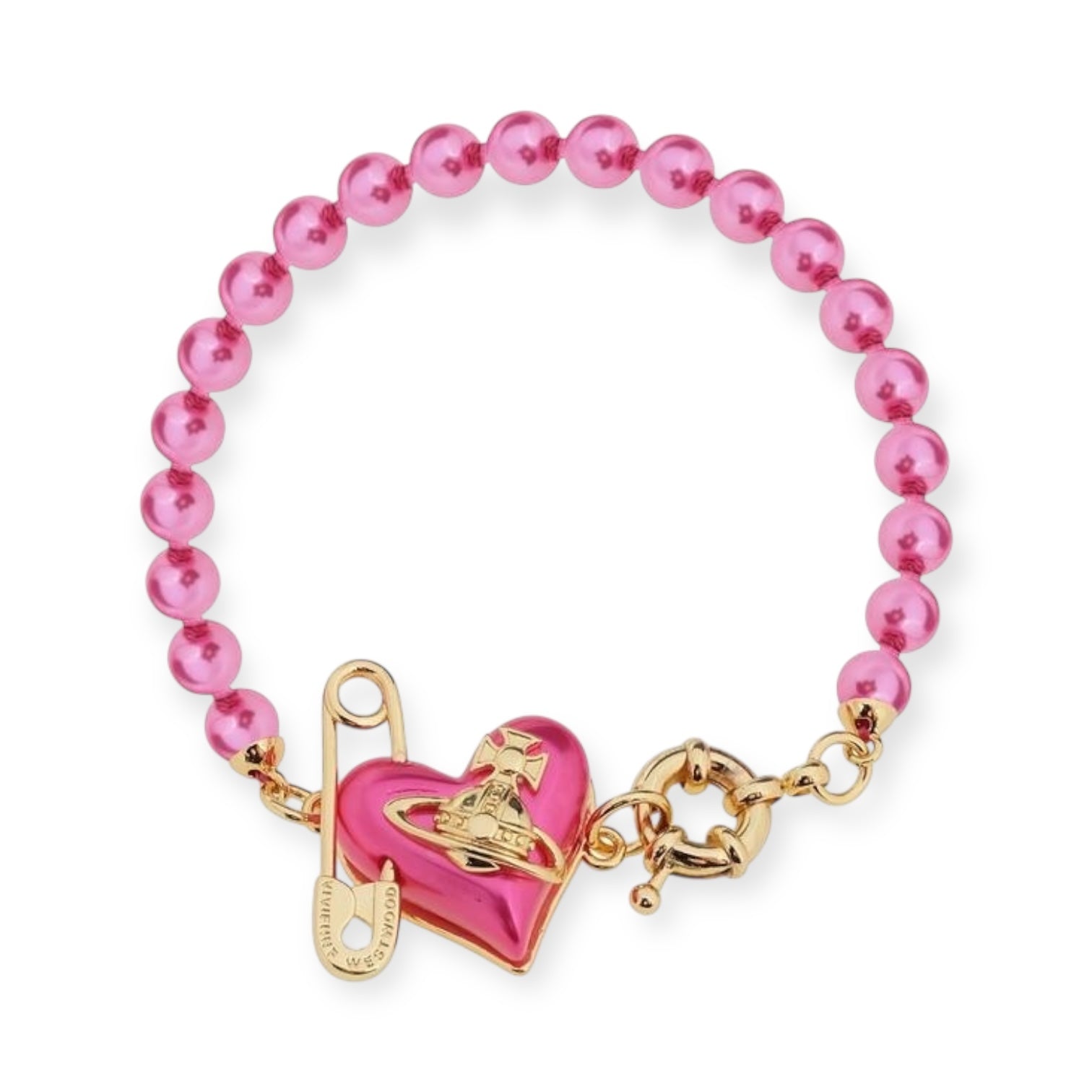 Heart Safety Pin Paperclip Asymmetrical Beaded Pearl Orb Design Bracelet (3 Colors)