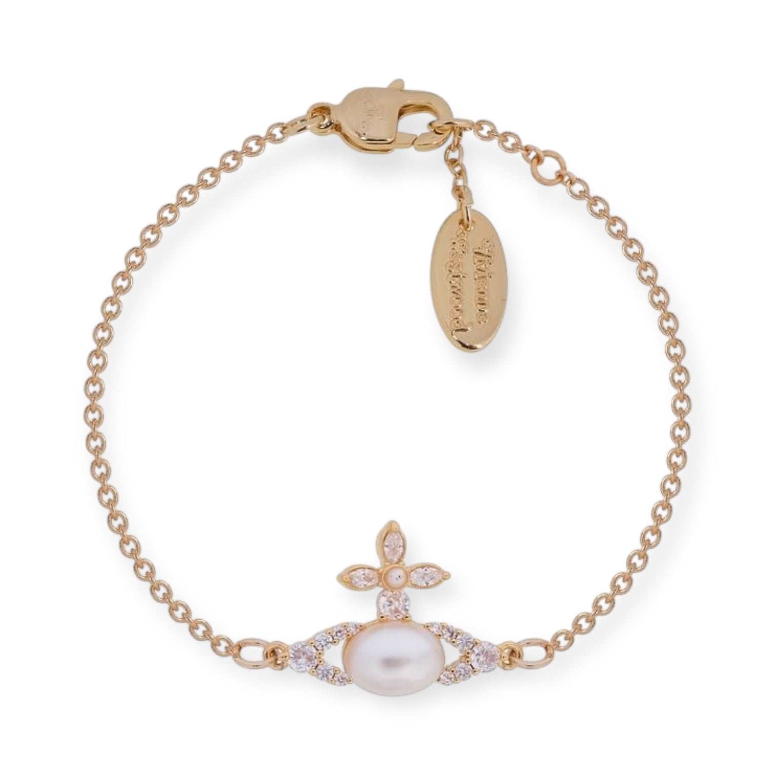 Oval Pearl Orb Gem Studded Leaf Details Bracelet Gold & Silver (2 Colors)
