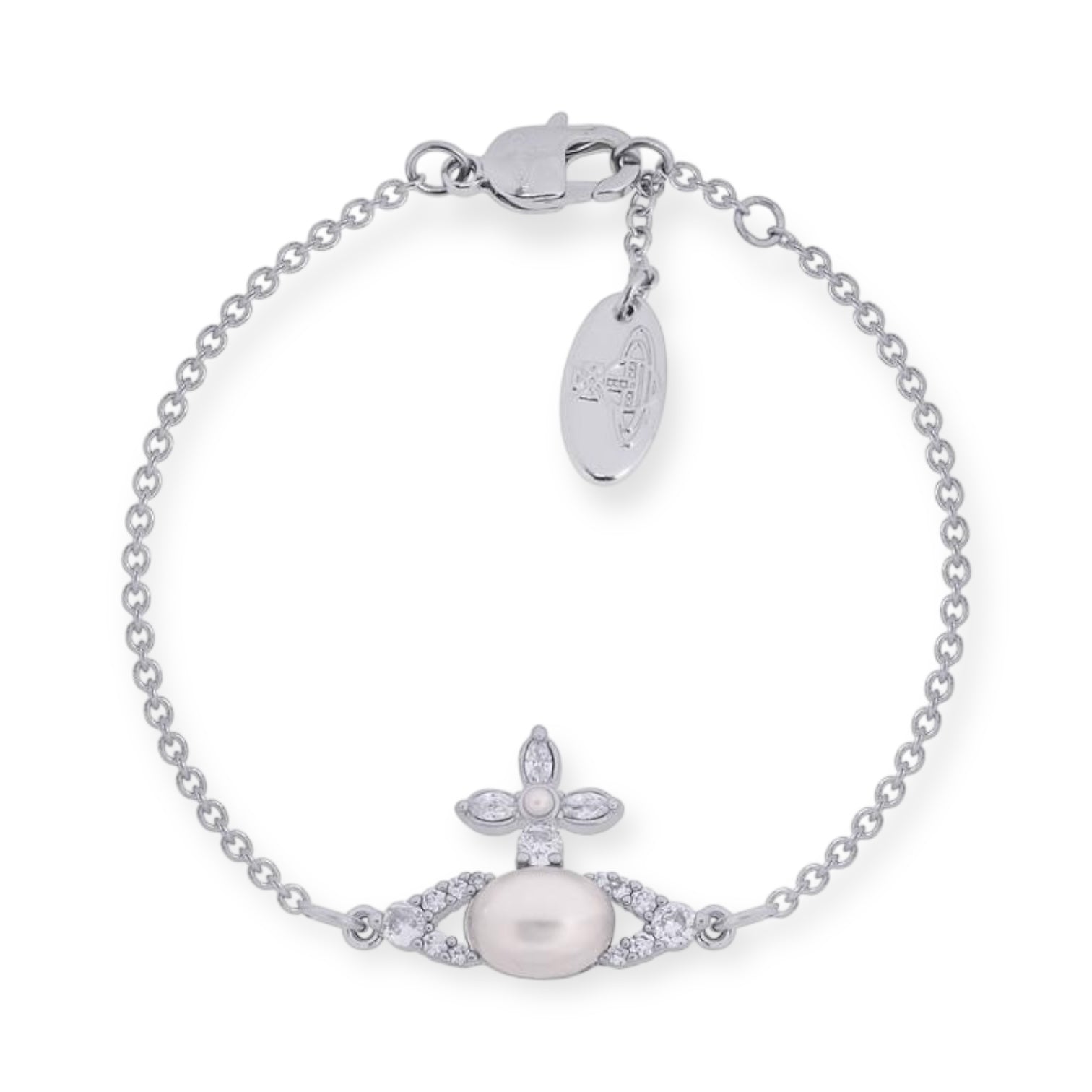 Oval Pearl Orb Gem Studded Leaf Details Bracelet Gold & Silver (2 Colors)