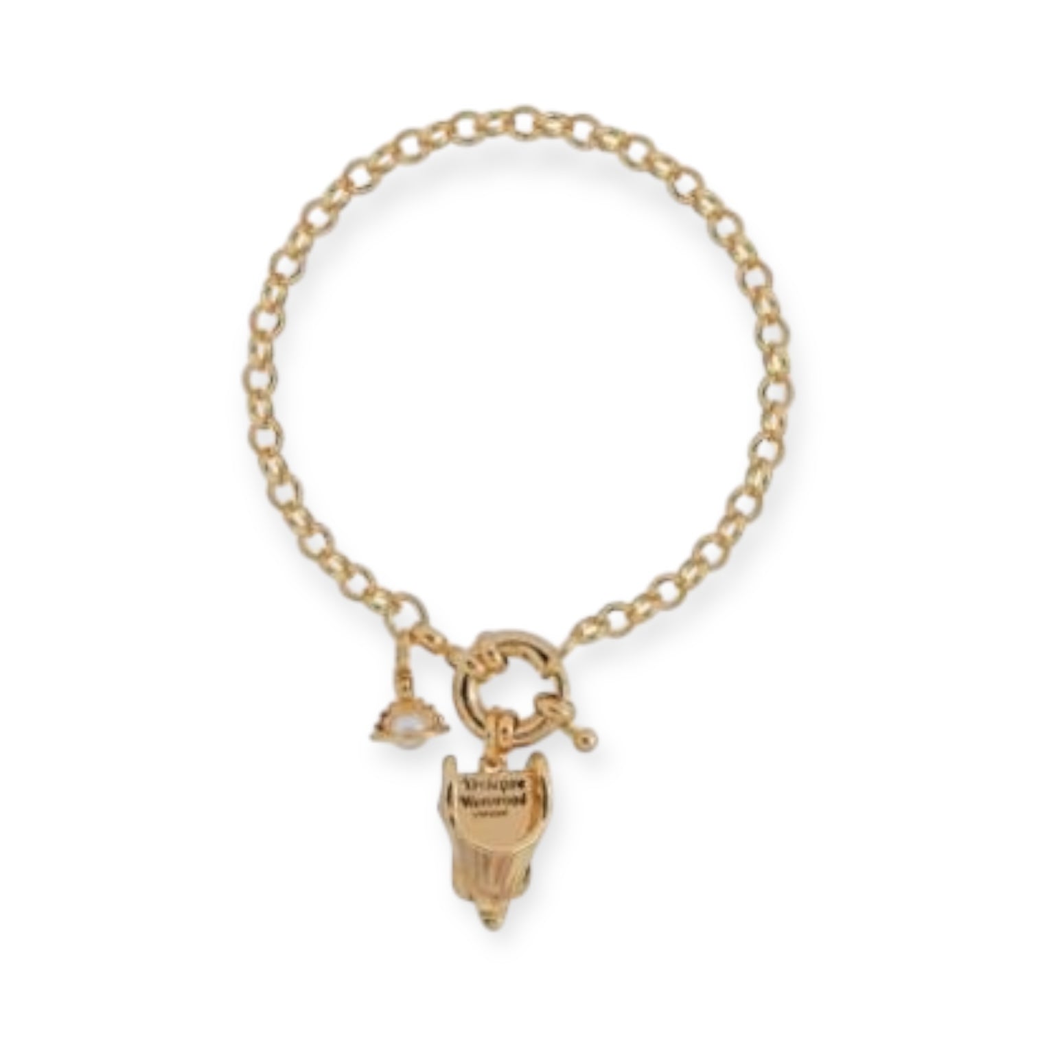 Golden Corset Engraved Hanging Orb Design Pendant Bracelet