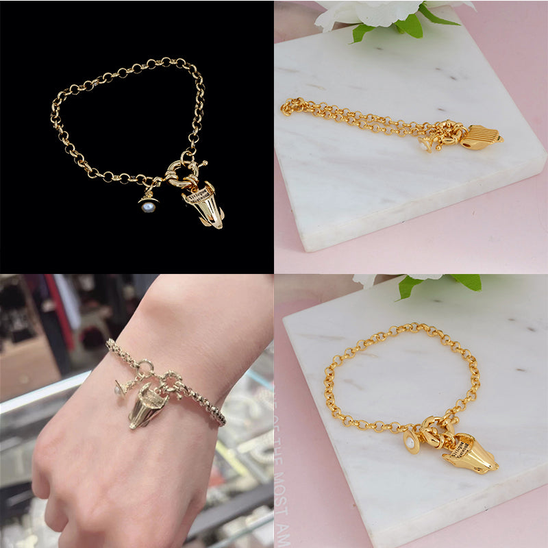 Golden Corset Engraved Hanging Orb Design Pendant Bracelet