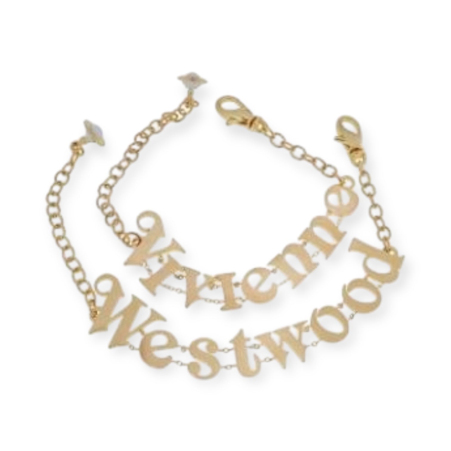 Curved Spellout Letters Statement Name Double Chain 2 Piece Set Bracelet Gold & Silver (2 Colors)