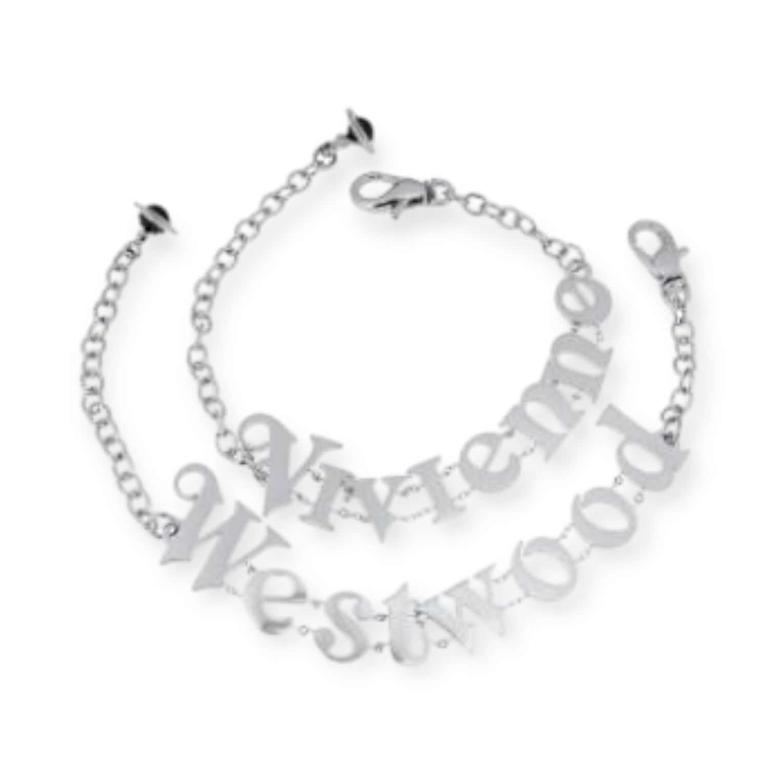 Curved Spellout Letters Statement Name Double Chain 2 Piece Set Bracelet Gold & Silver (2 Colors)