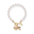 Mini Orb Engraved Pig Animal Gold & Silver Pearl Beaded Bracelet (2 Colors)