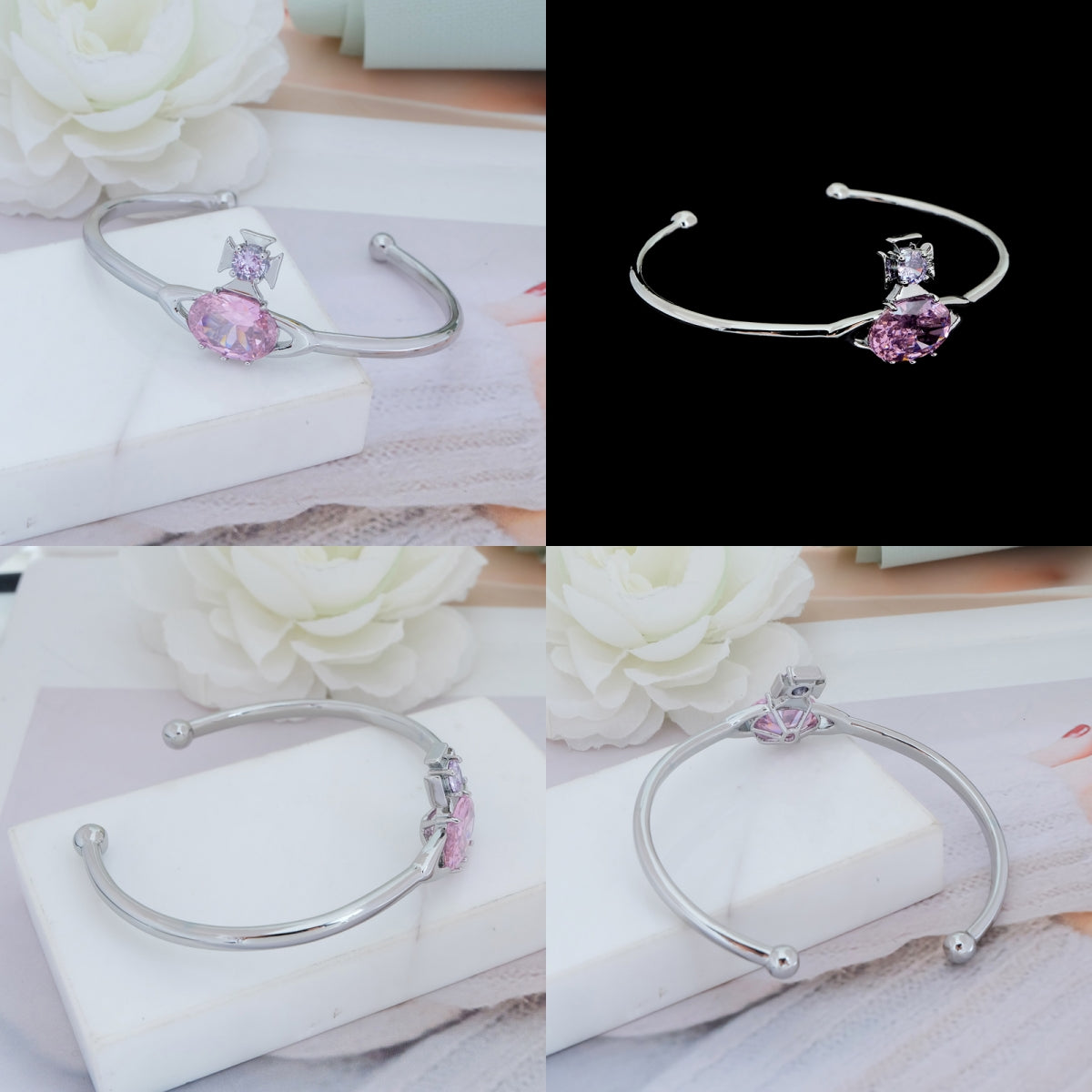 Mini Oval Gemstone Orb Pendant Pink Gem Bracelet
