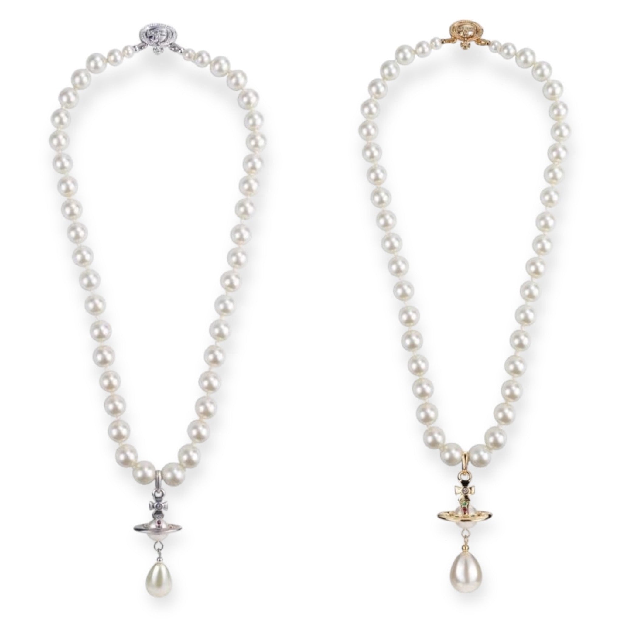 Beaded Tear Drop Pearl Orb Pendant Necklace Gold & Silver *2 colors*