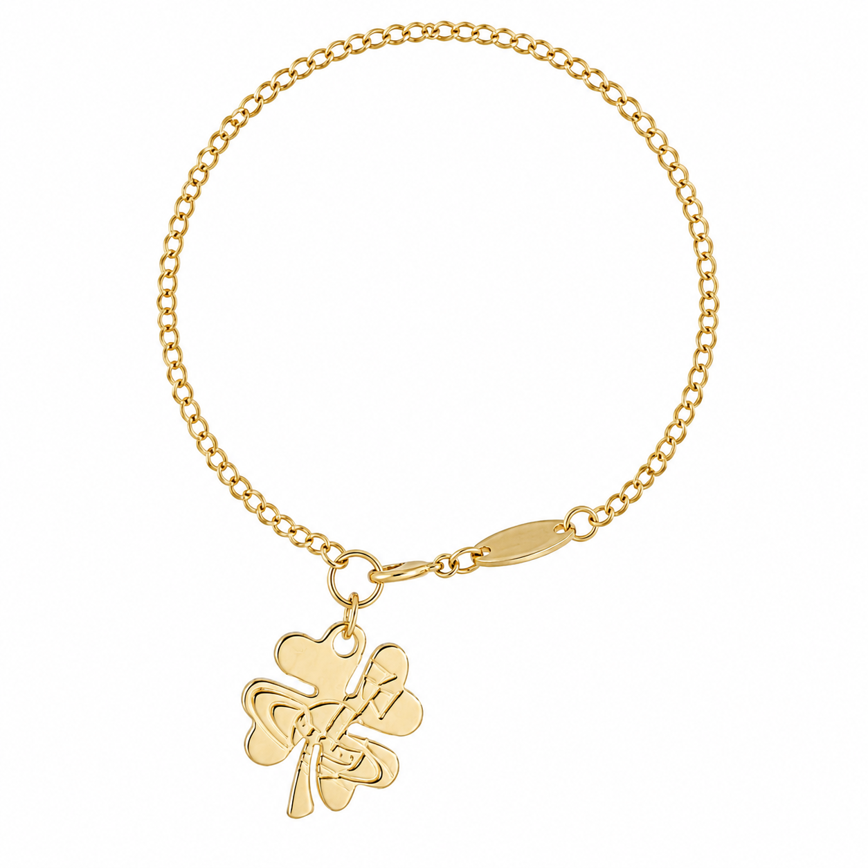 Lucky Clover Staple Engraved Orb Pendant Bracelet Gold & Silver (2 Colors)