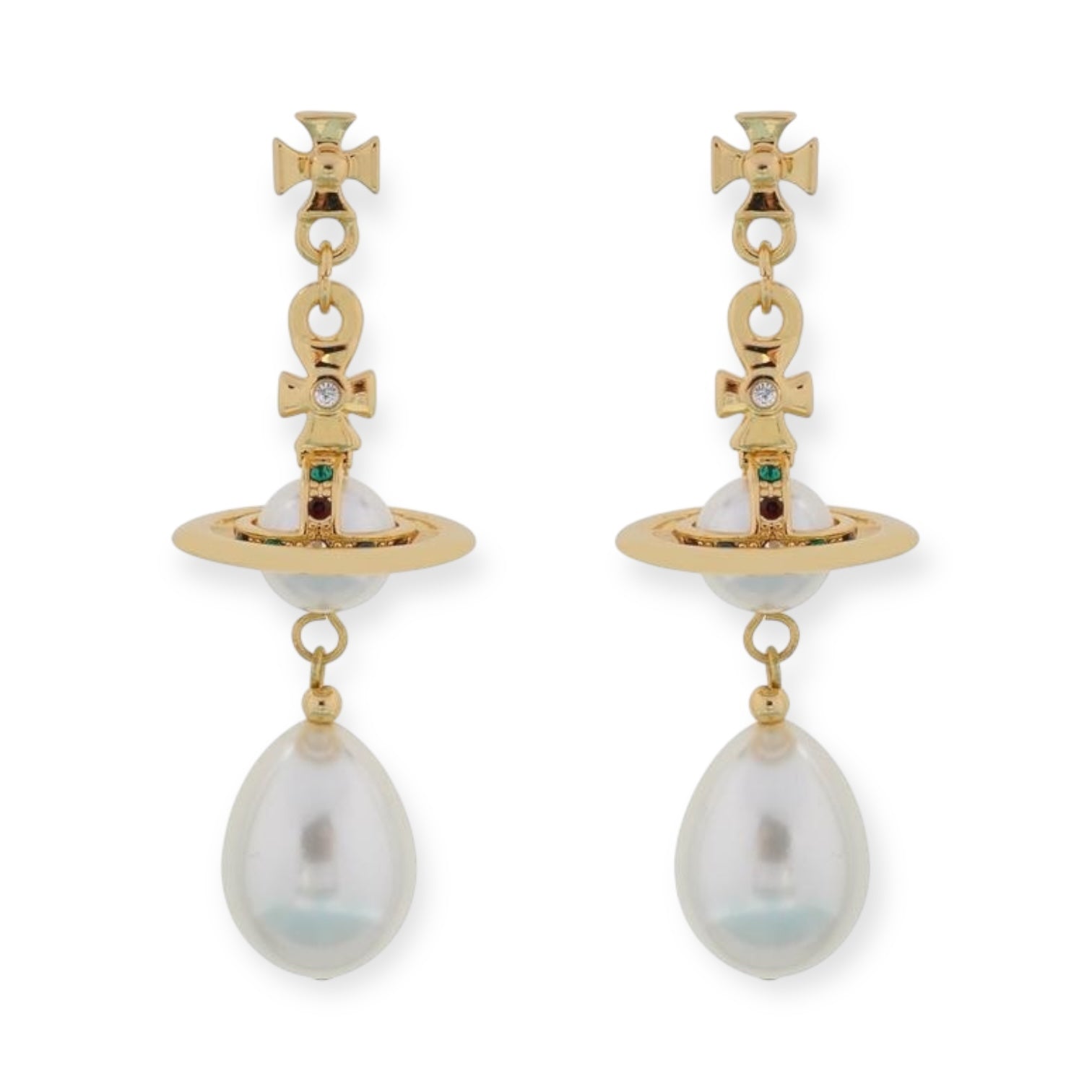 Jumbo Pearl Tear Drop Orb Pendant Earrings Gold & Silver (2 Colors)