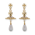 Beaded Pearl Orb Tear Drop Pendant Earrings Gold & Silver