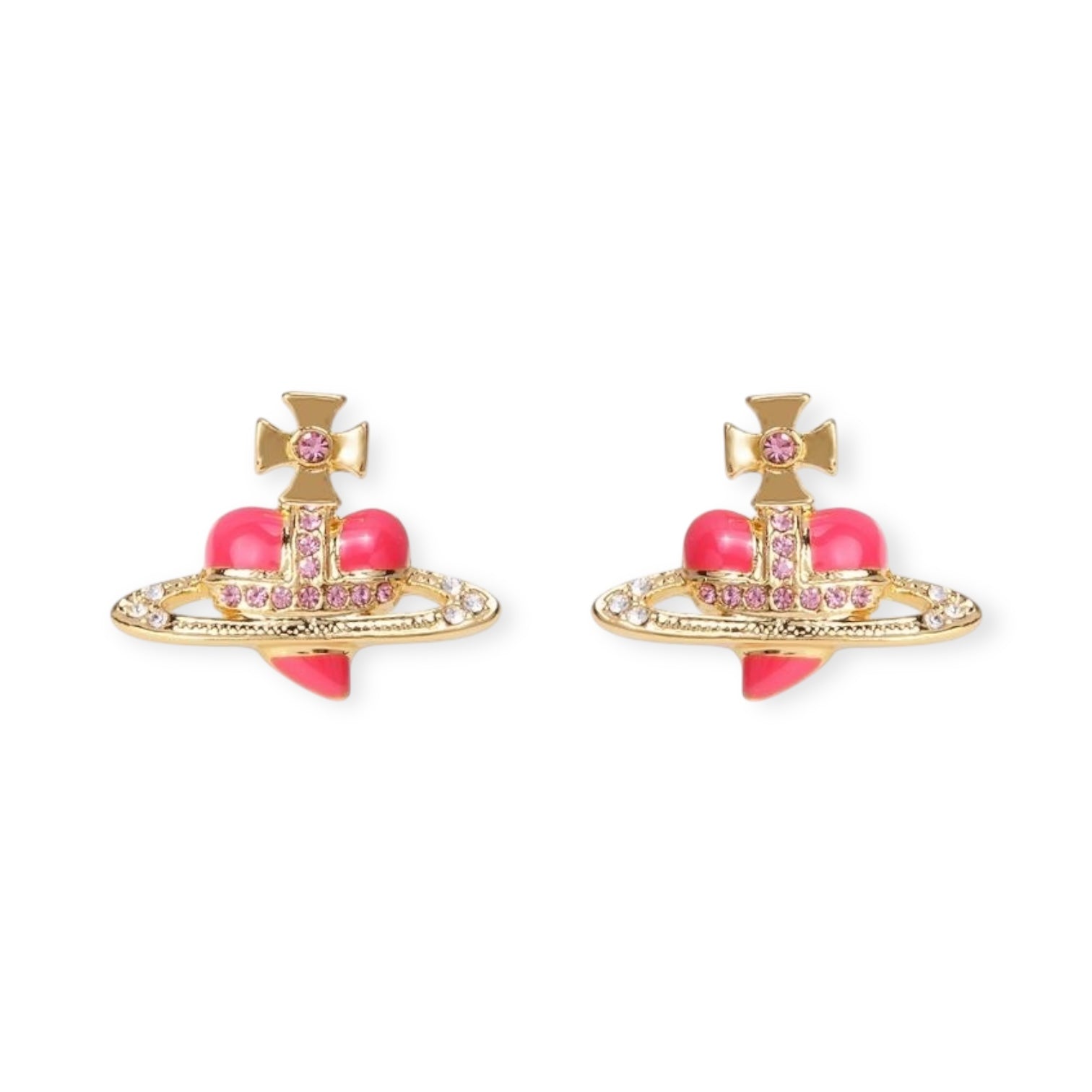Mini Heart Orb Design Gold Earrings (7 Colors)