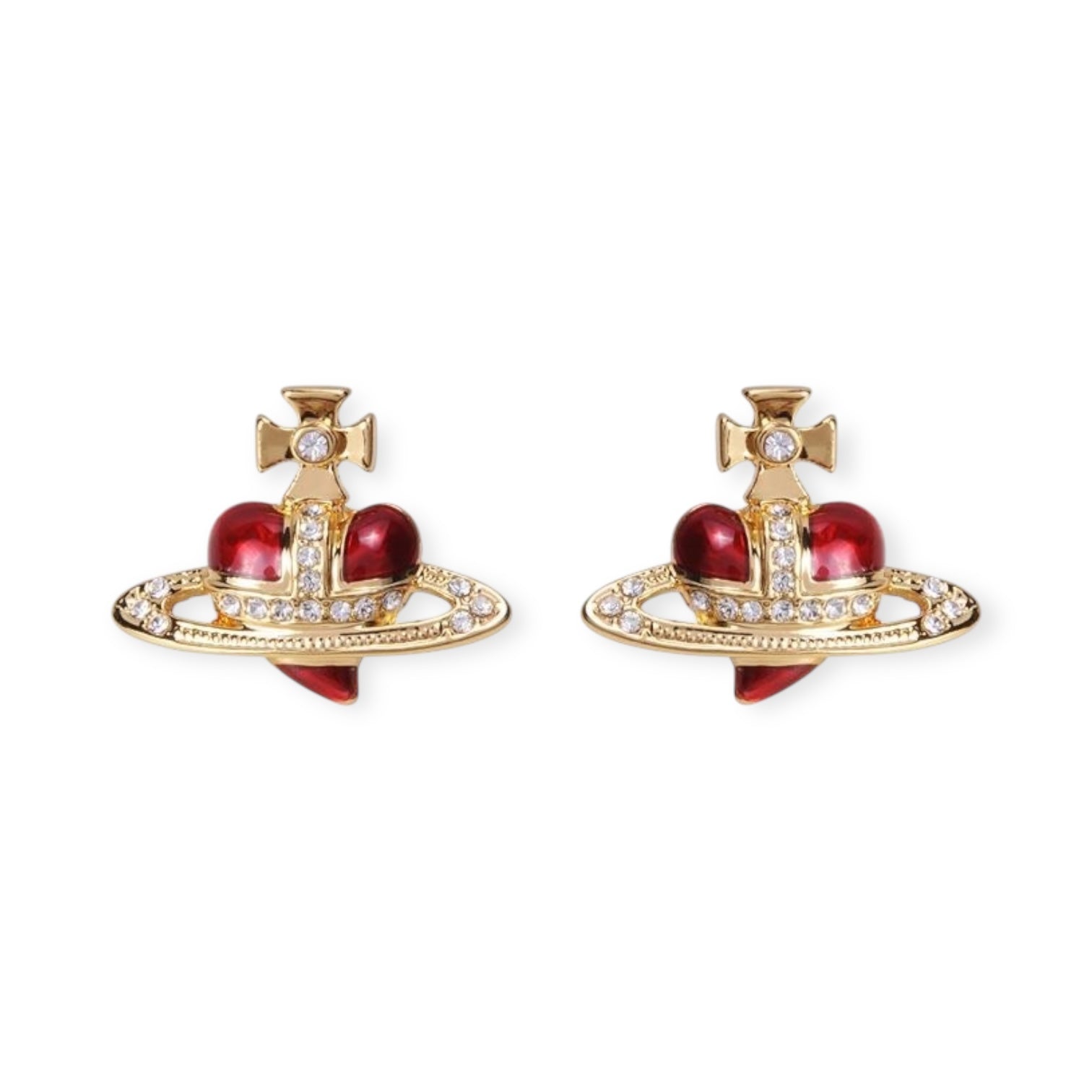 Mini Heart Orb Design Gold Earrings (7 Colors)