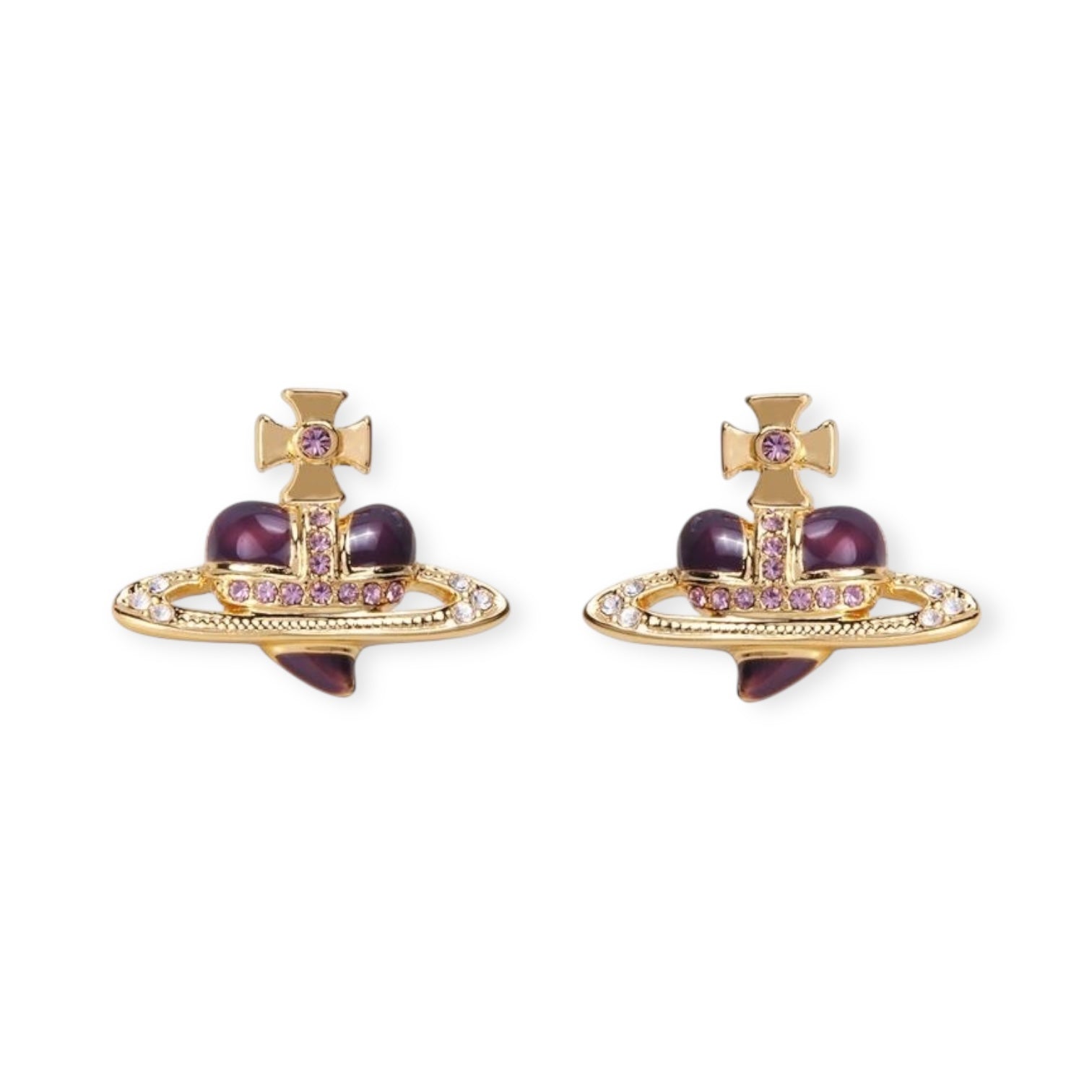 Mini Heart Orb Design Gold Earrings (7 Colors)