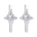 Key Orb Pendant Silver Gem Studded Earrings Gold & Silver (2 Colors)