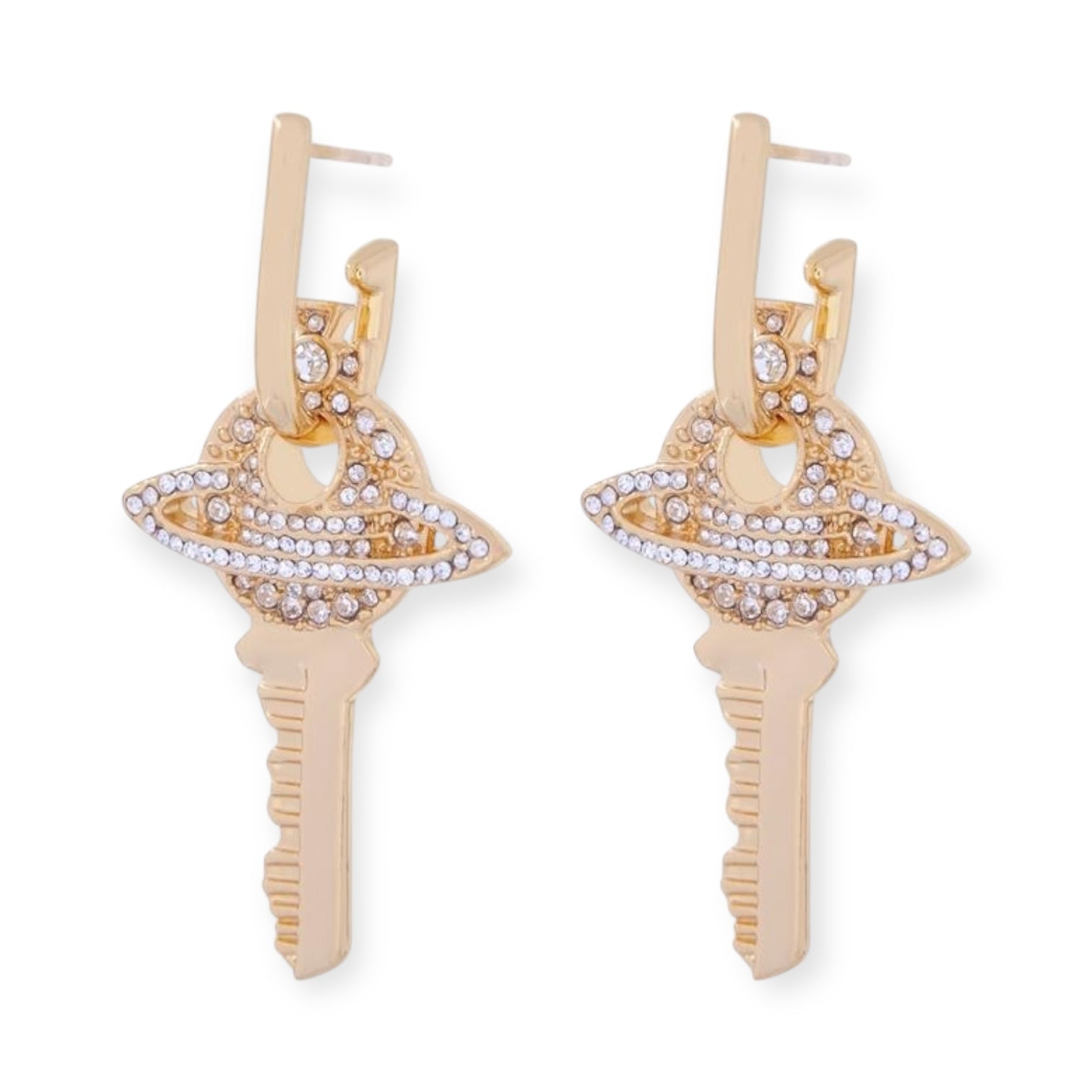 Key Orb Pendant Silver Gem Studded Earrings Gold & Silver (2 Colors)