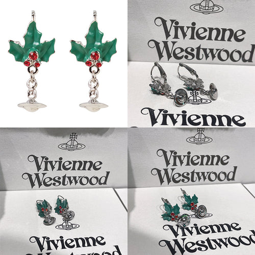 Christmas Holiday Mistletoe Silver Orb Pendant Earrings