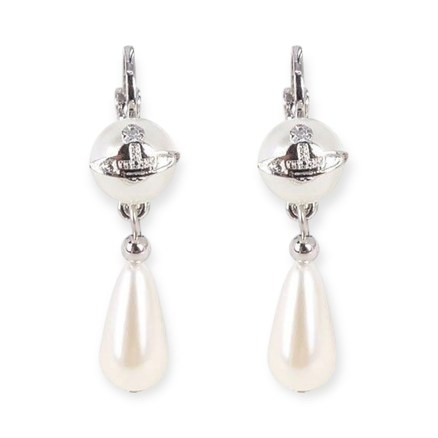 Silver Orb Pendant Ball Hanging Pearl Tear Drop Earrings (2 Colors)