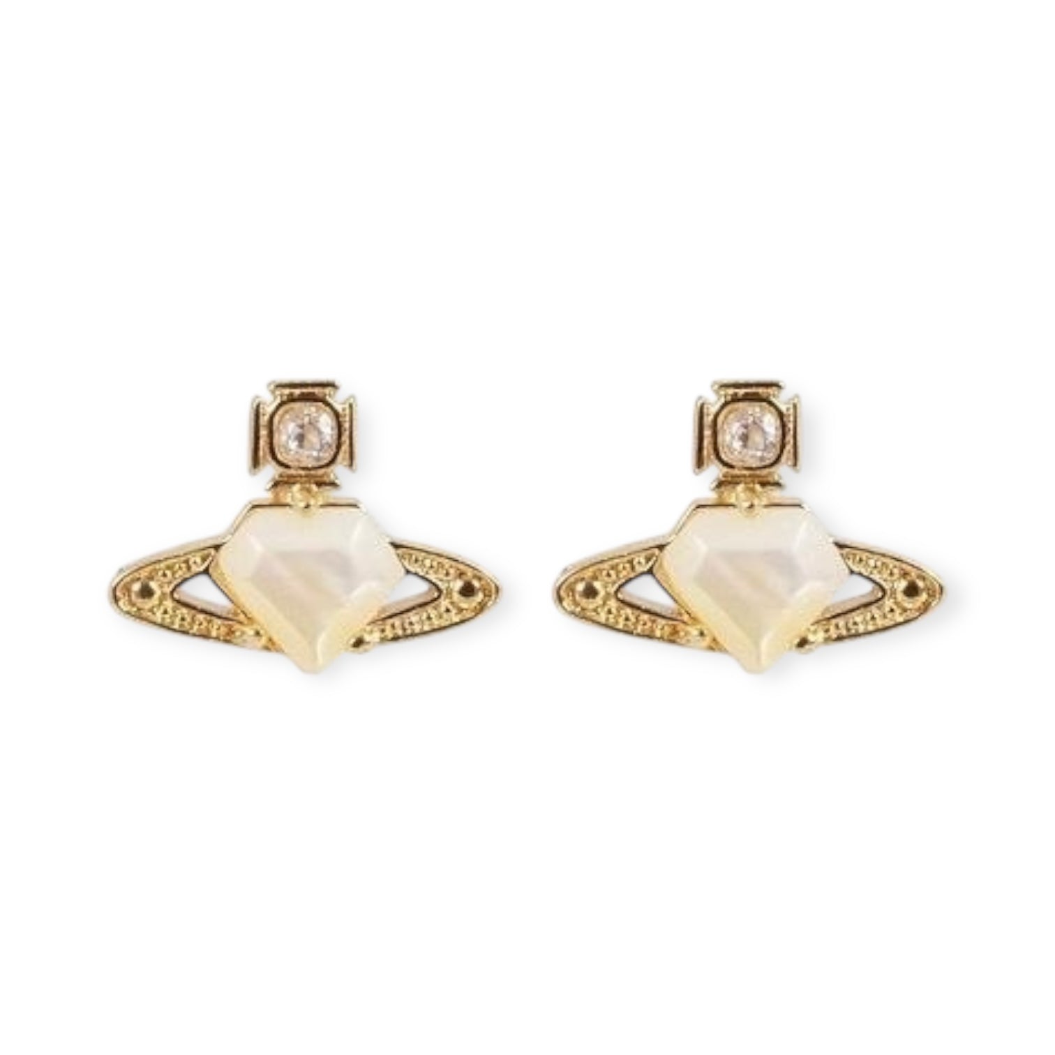 Mini Diamond Pentagon Heart Shaped Orb Pendant Studded Earrings (3 Colors)