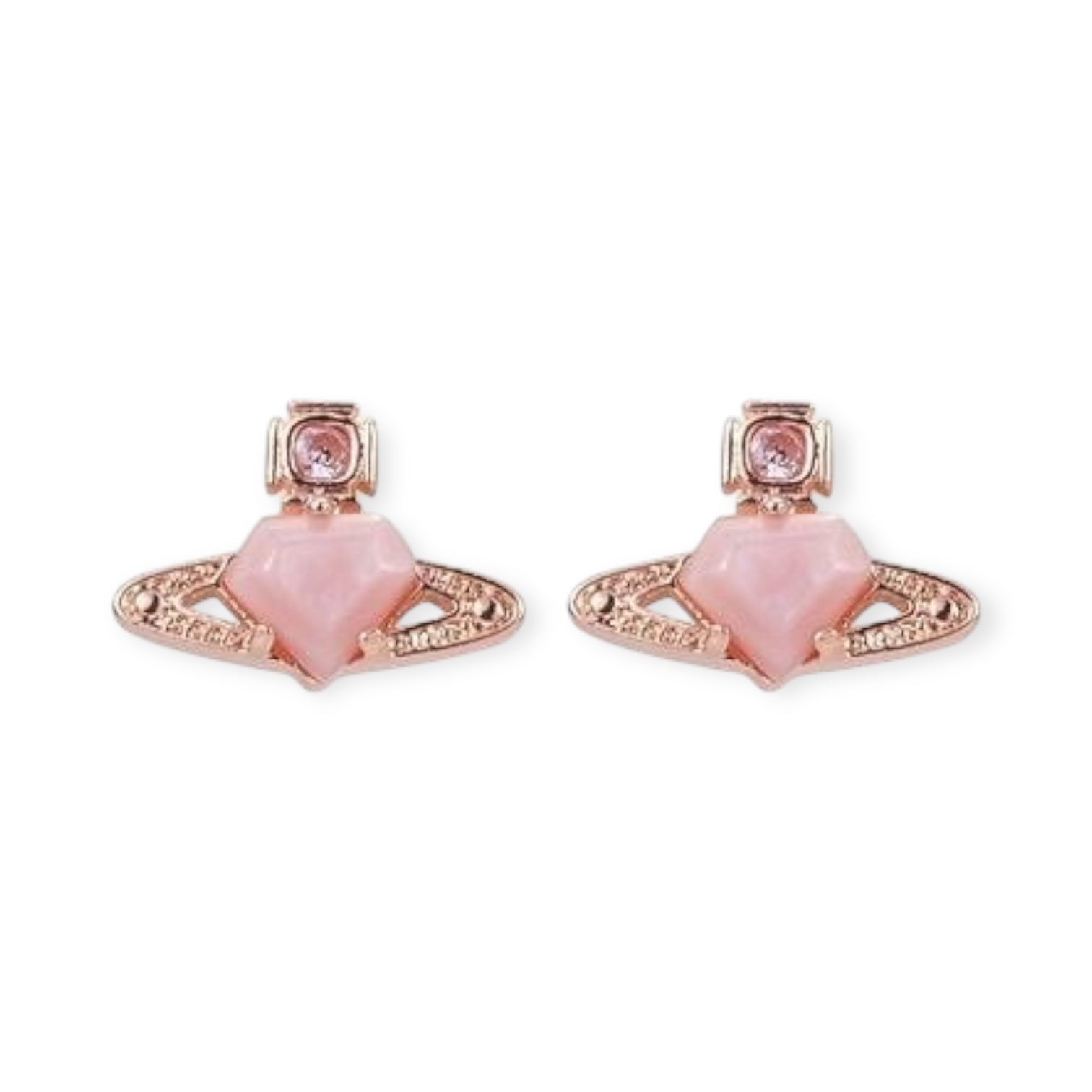 Mini Diamond Pentagon Heart Shaped Orb Pendant Studded Earrings (3 Colors)