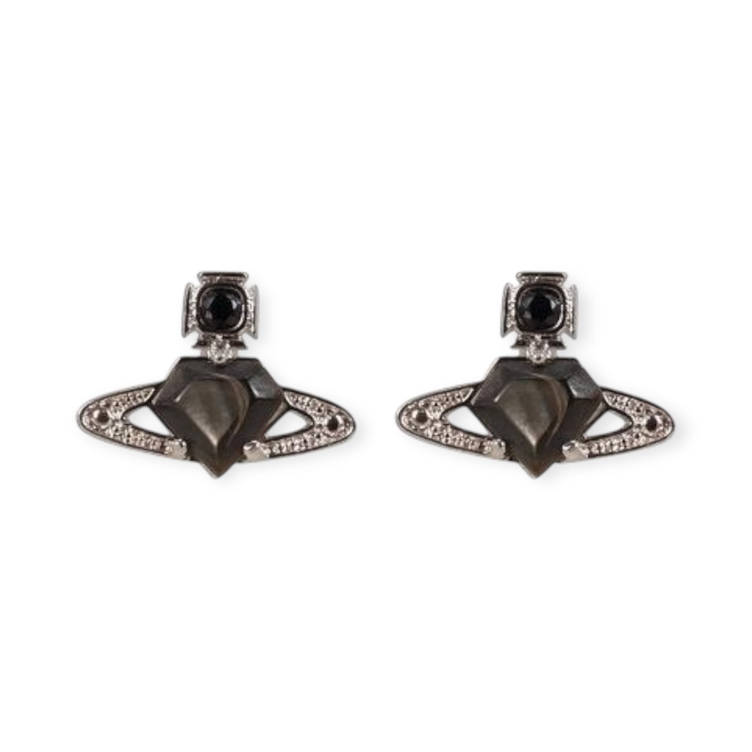 Mini Diamond Pentagon Heart Shaped Orb Pendant Studded Earrings (3 Colors)