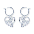 Silver Heart Shape Outline Orb Design Hoop Earrings
