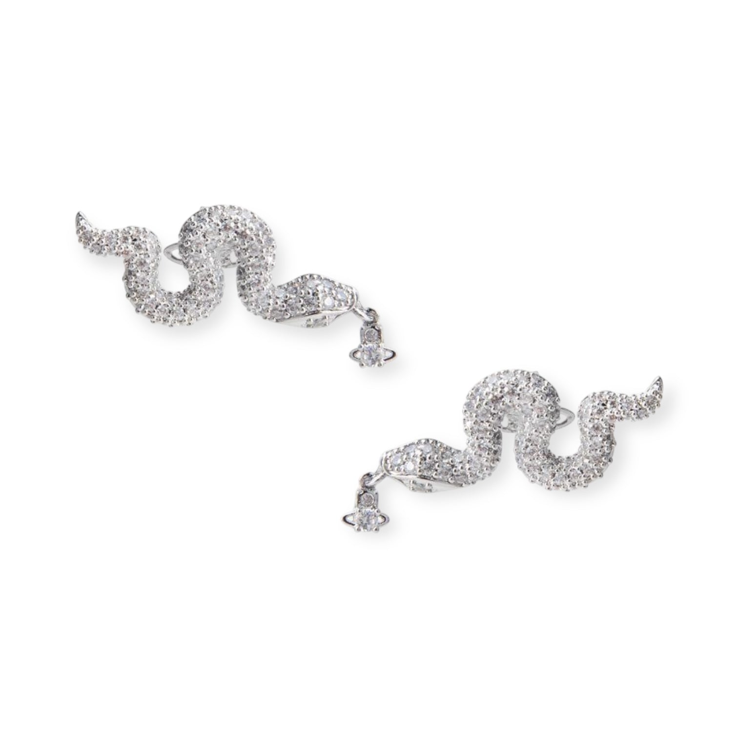 Snake Silver Gem Studded Pendant Orb Earrings