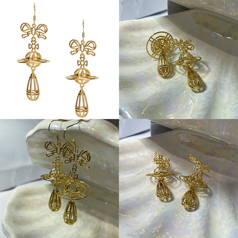 Wired Outline Orb Pendant Hanging Drop Earrings (4 Colors)